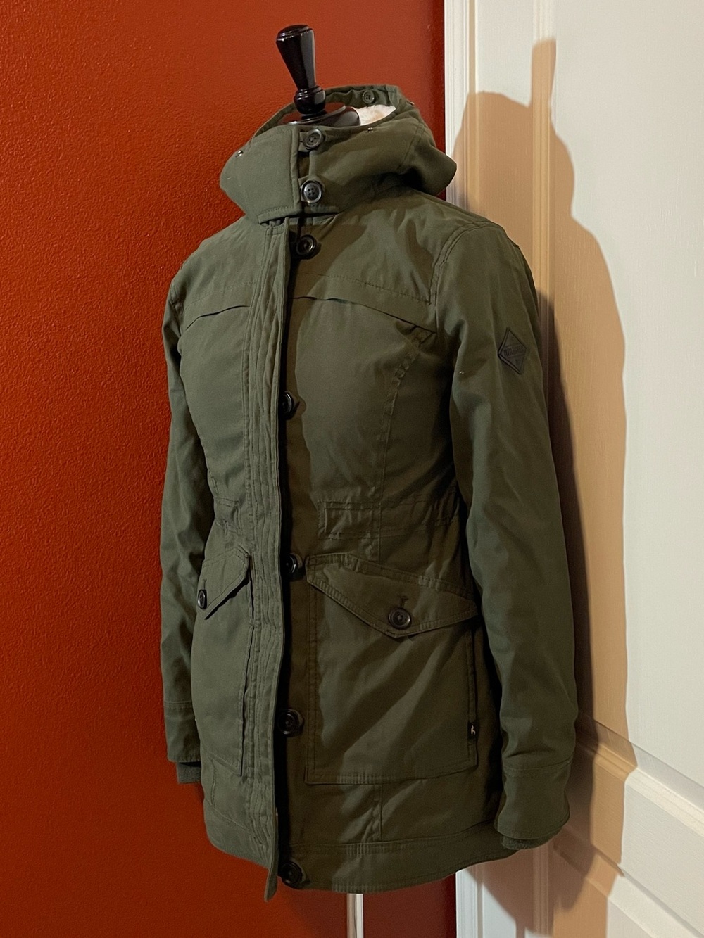 Hollister Women’s Army Green Button Front Zip Soft Faux Fur All Weather Jacket